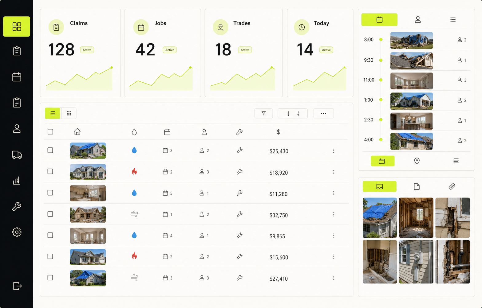 Claims and field operations application dashboard